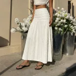 Casual Maxi Skirt Elastic Waist Solid Color Textured Fabric Vacation Wear for Women Wholesale Av