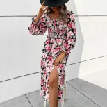 Floral Print Backless Dress Fashionable Elegant Comfortable Spring and Autumn Wear Wholesale Ava
