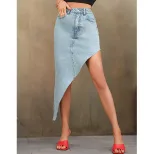 High Waisted Split Hem Denim Skirt Bodycon Fit Casual Style Versatile for Everyday Wear Wholesal