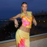 Beach Vacation Floral Print Halter Neck Backless Top and Long Skirt Set Summer Style Wholesale A