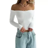Off Shoulder T Shirt Sexy Slim Fit Short Length Spring Summer Style Womens Casual Wear Wholesale