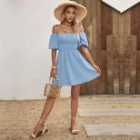 Off Shoulder A Line Dress Waist Defined Casual Floral Print Perfect for Vacation and Summer Outi