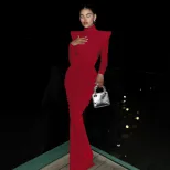 High Neck Long Sleeve Bodycon Dress Solid Color Ruffled Design Elegant Style Autumn Winter Fashi