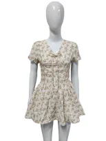 Floral Puff Sleeve V Neck Dress Slim Fit Retro French Style Summer Fashion Perfect for Parties a