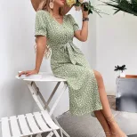 Floral Knot Dress Elegant Casual Style Suitable for Commuting and Vacations Available for Wholes