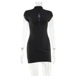 Slim Fit Hollow Out Dress Solid Color Sexy Style Short Length Perfect for Parties or Night Out W