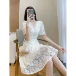 Lace Midi Dress for Women Elegant Fit and Flare Silhouette Summer Casual Wear Available in White and Apricot