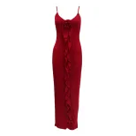 Fashionable Slim Fit Solid Color Ruffled Hem High Waist Maxi Dress for Women Elegant Sleeveless