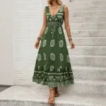Sleeveless Bohemian Print Dress Vacation Style Adjustable Straps Comfortable Fabric Wholesale Av