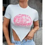 Fashionable Womens T Shirt Trendy Print Pointed Hem Casual Style Spring Summer Collection Wholes