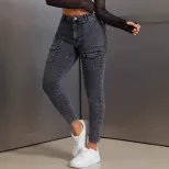 High Waisted Stretch Denim Skinny Jeans Butt Lifting Comfortable Fit Versatile Style Casual Wear