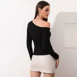 Womens Long Sleeve T Shirt Sexy Hollow Out Waist Defining Casual Style Autumn Winter Collection