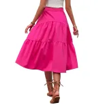 High Waisted Solid Color Midi Skirt Elastic Waist Fashionable Design Versatile for Casual or For