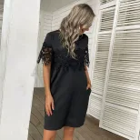 Loose Black Lace T Shirt Dress Summer Style Short Sleeve Casual Fit Perfect for Everyday Wear Wh