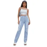 High Waisted Harem Jeans Distressed Design Loose Fit Trendy Style Casual Wear for Women Wholesal