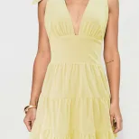 A Line Backless Dress Solid Color Waist Defining Sleeveless Bow Detail Beach Vacation Wear Whole
