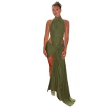 Spring Womens Dress Solid Color Ruffled Design Backless Bodycon Fit Casual or Party Wear Wholesa