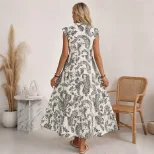 Casual Floral Print V Neck Short Sleeve Cake Dress Bohemian Style Perfect for Summer Vacations W