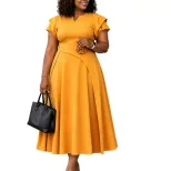 Plus Size Elegant Midi Dress High Waist Flared Skirt African Print Summer Fashion for Women Whol