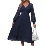 Womens Long Sleeve Solid Color Dress Elegant Design Autumn Collection High Quality Fabric Wholes
