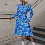 Long Sleeve Printed Dress European and American Style Fall Collection Wholesale Available custom
