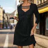 Knitted Midi Dress Long Sleeve Solid Color Ribbed Fabric Autumn Fashion for Women Wholesale Avai