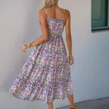 Layered Floral Print Maxi Dress Casual Style Adjustable Drawstring Comfortable Fabric Perfect fo