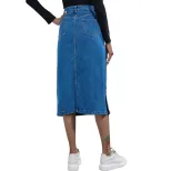 High Waisted Denim Skirt Button Detail Split Design Fashionable Style Perfect for Casual Outings Wholesale Avail