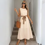 Sleeveless A Line Dress with Beaded Round Neckline in Apricot for Elegant Occasions in Multiple Sizes