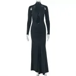 Elegant Womens Bodycon Dress Solid Color Curve Hugging Long Sleeve Strapless Design Perfect for