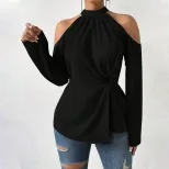 Womens Elegant Cold Shoulder Long Sleeve T Shirt Chic Design Spring Summer Style High Quality Fa
