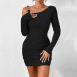 Off Shoulder Bodycon Dress Sexy Slant Neck High Waist Mid Length Spring Summer Fashion Wholesale