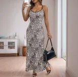 Leopard Print Maxi Dress Bodycon Fit Spaghetti Straps Trendy Design Perfect for Summer Parties W