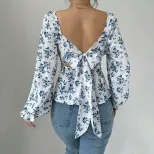 Floral Print Puff Sleeve T Shirt Fresh and Sweet Design Spring Summer Casual Wear Wholesale Avai