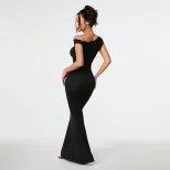 Summer Off Shoulder Black Evening Dress Elegant Sexy Celebrity Style Perfect for Parties and For