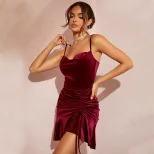 Velvet Bodycon Dress Irregular Ruffle Hem Sexy Design Sleeveless Spring Summer Fashion for Women