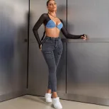 High Waisted Stretch Denim Skinny Jeans Butt Lifting Comfortable Fit Versatile Style Casual Wear
