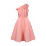 Plus Size Womens Summer Dress Sexy Asymmetrical Neckline High Waist Pleated Design Evening Party