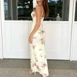 Vintage Floral Print V Neck Maxi Dress Elegant Fit Sleeveless Summer Style Perfect for Beach Vac