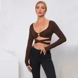 Womens Sexy Hollow Out Slim Fit Long Sleeve Knit Top Spring Summer Collection Trendy Casual Wear