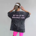 Loose Fit Graphic Print Short Sleeve T Shirt for Women Vintage Wash Design Summer Casual Wear OE