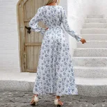 Floral Maxi Dress Elegant French Style Fresh and Sweet Design Perfect for Autumn and Winter Whol