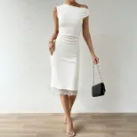 Off Shoulder Lace Bodycon Dress Summer Slim Fit Elegant Style Feminine Design Perfect for Partie