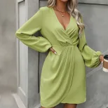 Womens Casual Solid Color Long Sleeve Dress Irregular Hem Spring Summer Fashion Wholesale Availa