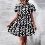 V Neck Floral Print High Waisted Dress Elegant Design Comfortable Fabric Perfect for Summer Even