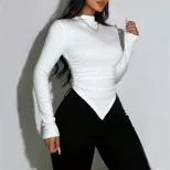 Womens Slim Fit Short Sleeve T Shirt Minimalist Style Elegant Look Soft Fabric Spring Summer Cas