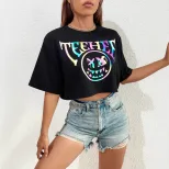Fashion Womens Short Sleeve T Shirt Round Neck Printed Trendy Design Casual Wear Summer Style Wh