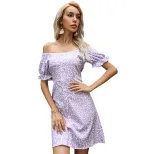 Floral Summer Dress Ruffled Short Sleeves Off Shoulder Neckline Elegant Design Perfect for Casua