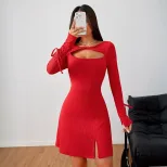 Womens Fashionable Simple Commuter Dress Slim Fit Short Skirt Red Color Spring Summer Collection