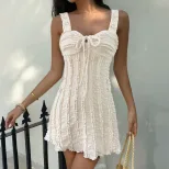 White Sleeveless Short Bodycon Dress Adjustable Tie Summer Fashion French Style Perfect for Beac